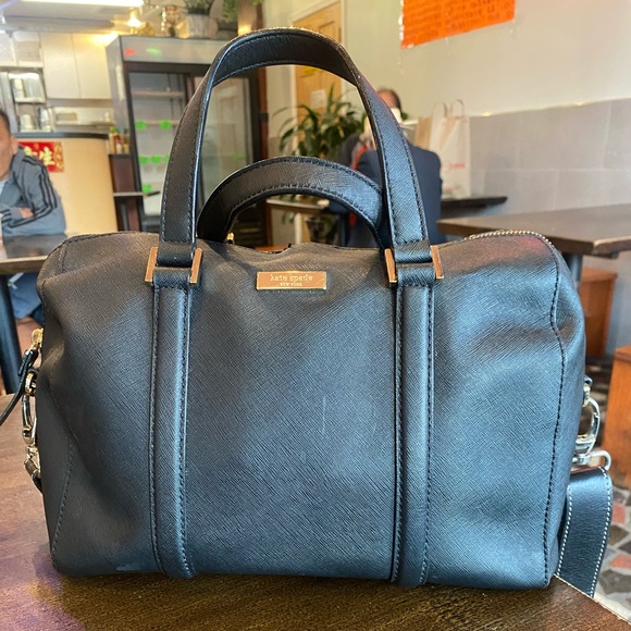 KATE SPADE NY SAFFIANO BLACK LEATHER SATCHEL Crossbody Bag RARE LUX GORG M FLAW - Picture 2 of 12